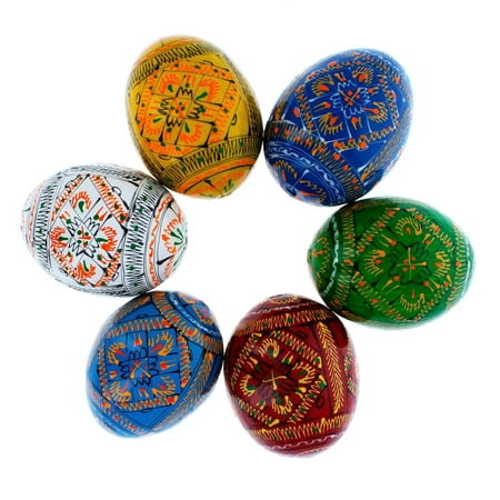 Set of 6 Geometric Ukrainian Pysanky Wooden Easter Eggs 2.25