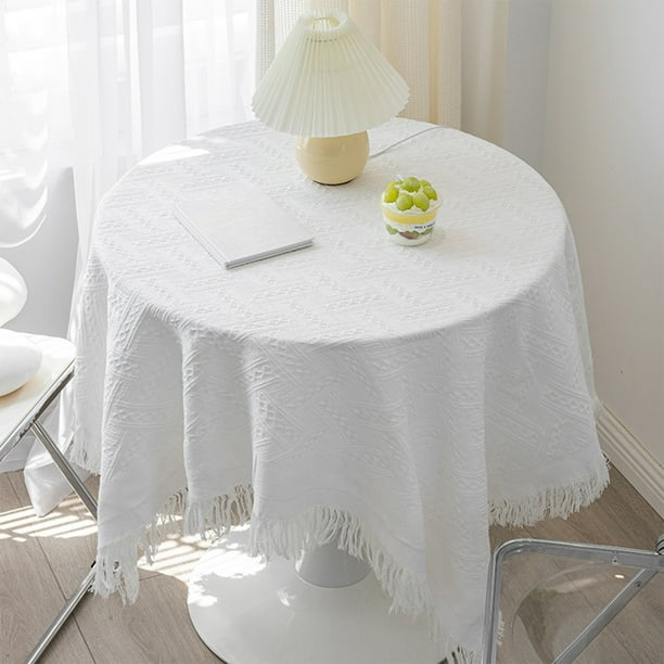 CaiYueKe Cottons Yarn Tablecloth with Tassel Embroidery Decorative Dining Kitchen Rectangular Cover Washable Lace Trim Home Decor Party Occasion