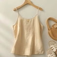 thumbnail image 4 of Puntoco Tops de cuello cuadrado para mujer, moda informal de verano, cómodos, holgados, cuello redondo, sin mangas y top de lino, 4 of 5