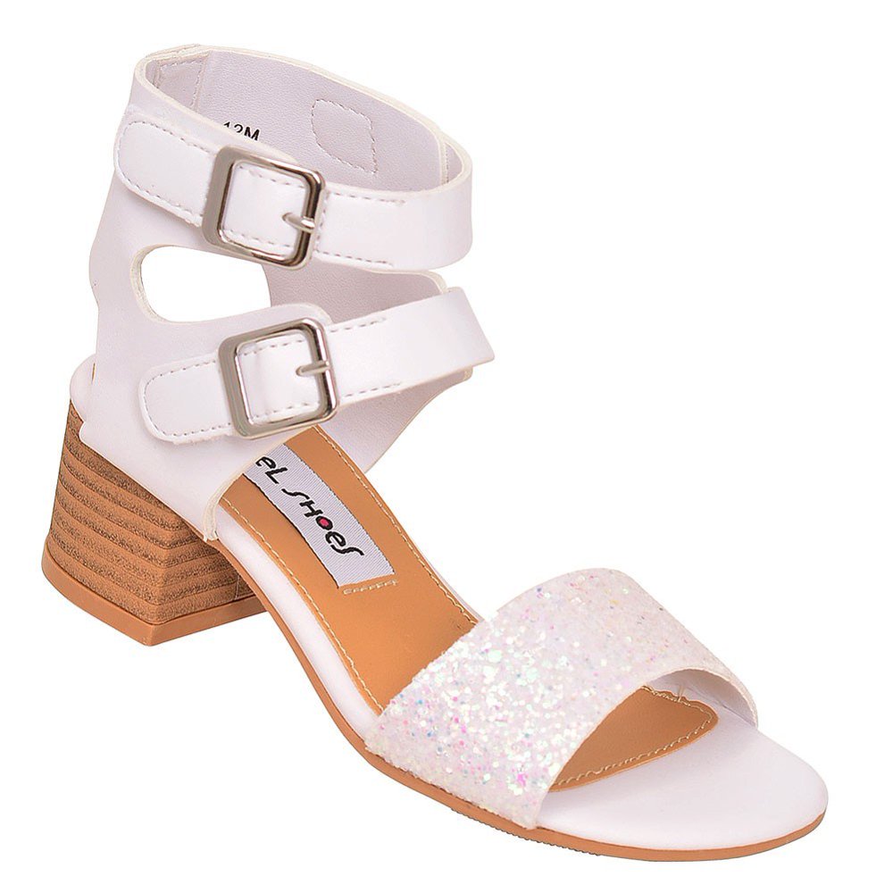 Rachel Shoes Rachel Shoes Girls White Glitter Top Buckle Strap Block