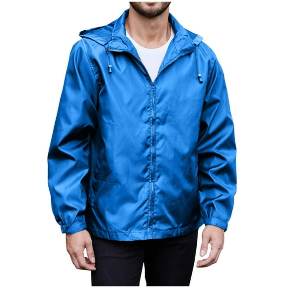 Men's Lightweight Hooded Jacket with Zippered Pockets, Adjustable Drawstring Casual Coat for Spring Outdoor Wear