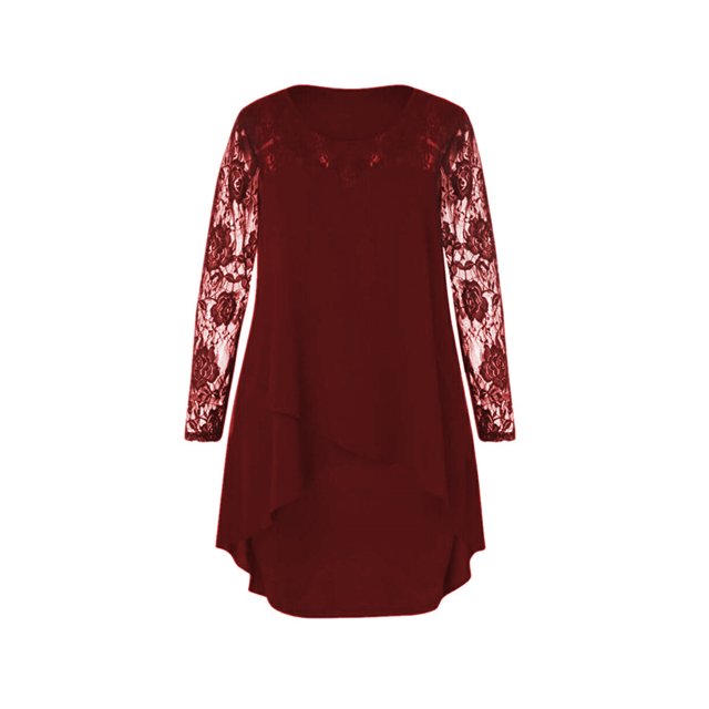 Vestido de encaje de manga larga Color sólido Transpirable Suelto Casual Ropa de mujer Vacaciones Trabajo Banquetes Verano Aniversario Presenta XXL Inevent AP009588-05
