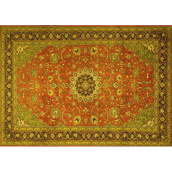 Ahgly Company Machine Washable Indoor Rectangle Persian Yellow Traditional Area Rugs, 8' x 12'