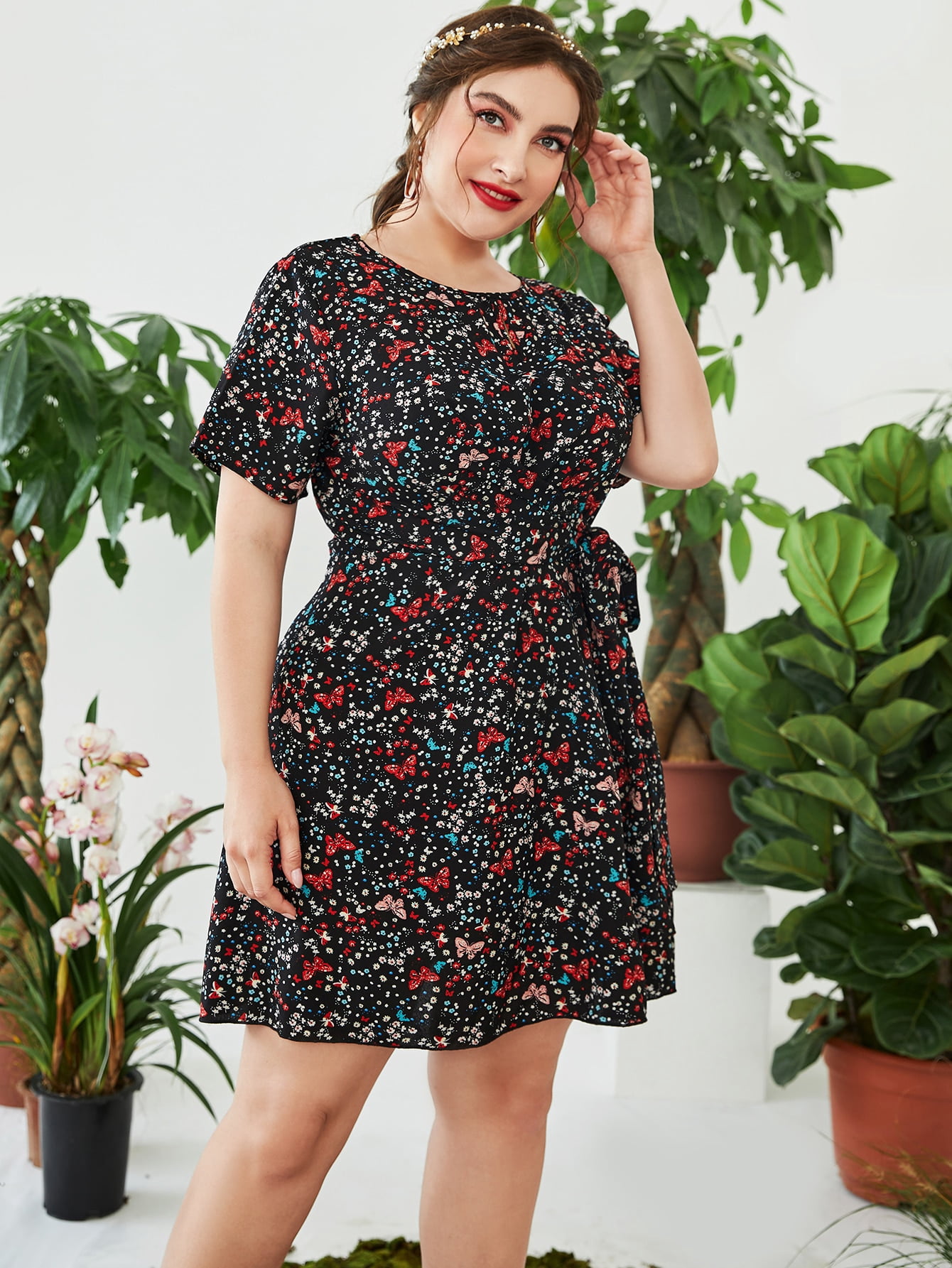 Women's Plus Ditsy Floral Butterfly 
