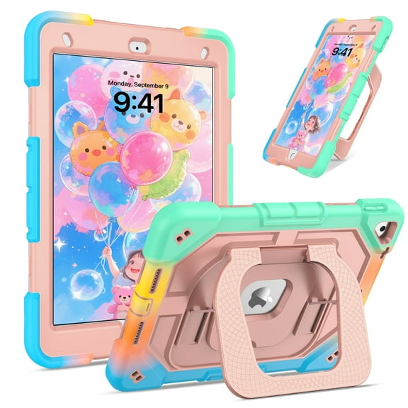 YINLAI iPad 9th Gen Case with Pencil Holder & Kickstand,Compatible with iPad 10.2 Case,Hybrid Shockproof Protective Case for iPad 9/8/7 Gen（2021/2018/2017）,Multicolor Pink