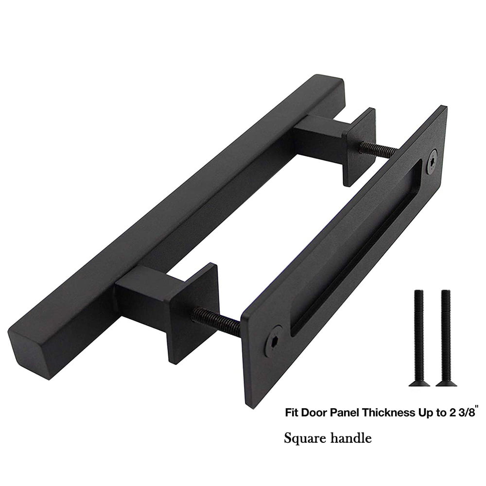 12 Square Pull and Flush Door Handle Set in Black Sliding Barn Door Hardware with Mount Screws Included PENSON & CO 