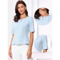thumbnail image 2 of DARING DIVA Women's Tweed Top Round Neck Short Sleeve Pullover Blouse M Sky Blue, 2 of 6