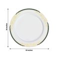 thumbnail image 3 of Efavormart 10 Pack | 10" White With Hunter Emerald Green Rim Plastic Appetizer Salad Plates, Round With Gold Vine Design, 3 of 11