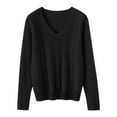 thumbnail image 5 of Women's V Neck Sweater, Fluffy Soft Velvet Touch Pullover, Embossed Design Knit Top, Long Sleeve Casual Pullover, Solid Color Fall Winter Top, Everyday Wear Sweater Black S, 5 of 7