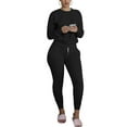 thumbnail image 3 of Gureui Women's Casual 2Pcs Homewear Outfits,Long Sleeve Round Neck Blouse and Long Trousers with Pocket Solid Slim-fit Tracksuit Leisure Wear, 3 of 6