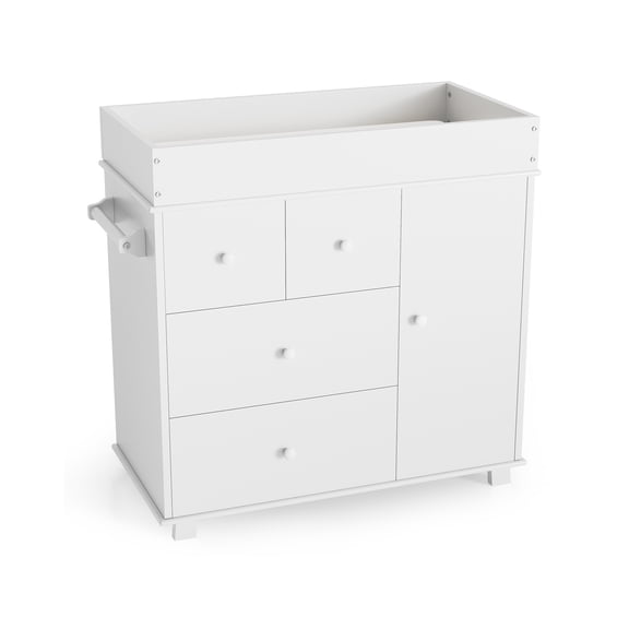 Garvee Baby Changing Table Dresser, Wooden Nursery Chest with 5 Drawers & Open Shelves, White