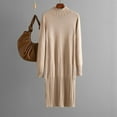 thumbnail image 2 of Wyobmus Women Long Sleeve Knit Sweater Dress Stretch Comfy Crew Neck Knit Dress Solid Color Basic Outfits Fall Winter Outfits B-Khaki, 2 of 5