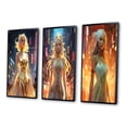 thumbnail image 3 of Designart "Glorious Cyberpunk Urban Goddess of Tokyo I" Cyberpunk Woman Framed Wall Art Set Of 3 - Gold Woman Cyberpunk Frame Canvas Set For Living Room Decor, 3 of 6