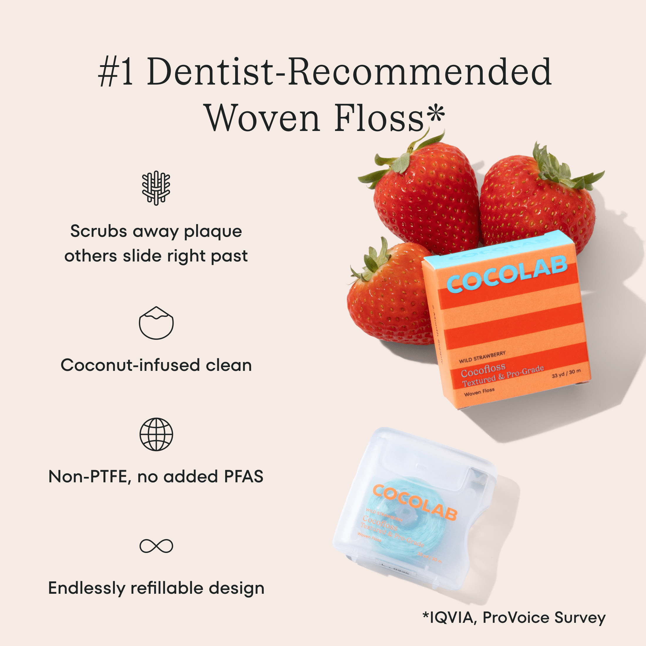 COCOLAB Cocofloss Refillable Dental Floss 33 yd - Wild Strawberry