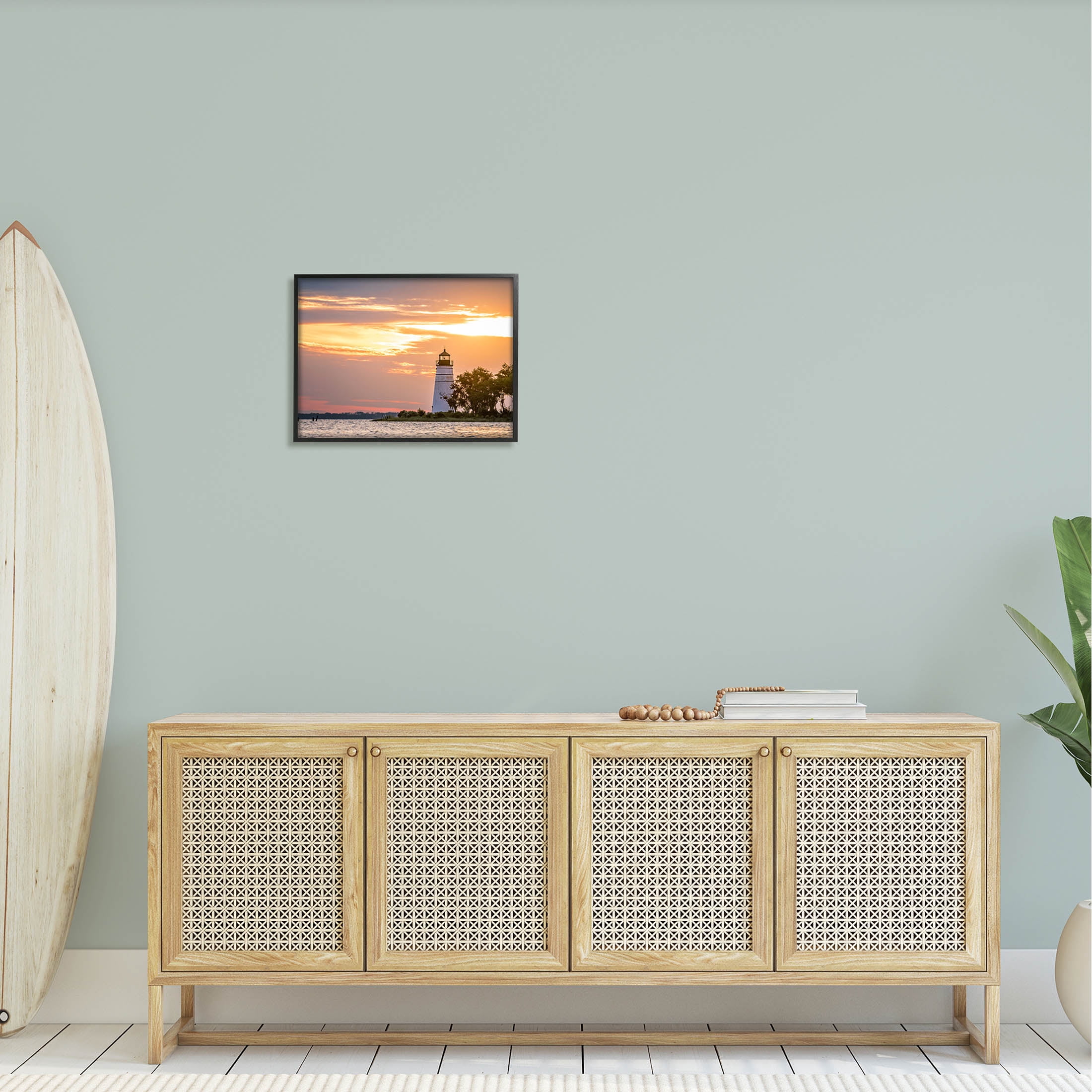 Nautical Lighthouse Sunset Horizon Coastal Photograph Black Framed Art Print Wall Art
