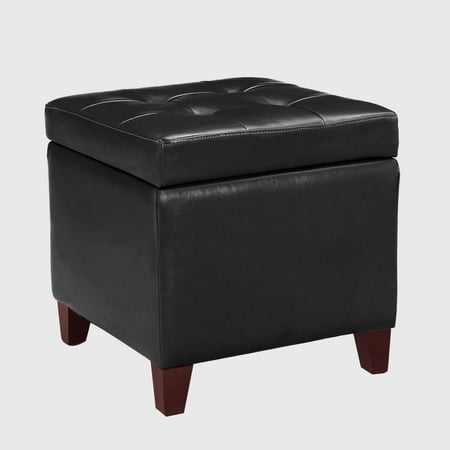 Homebeez Square Storage Ottoman with Hinged Lid Storage Box Lounge Seat Footstools Black