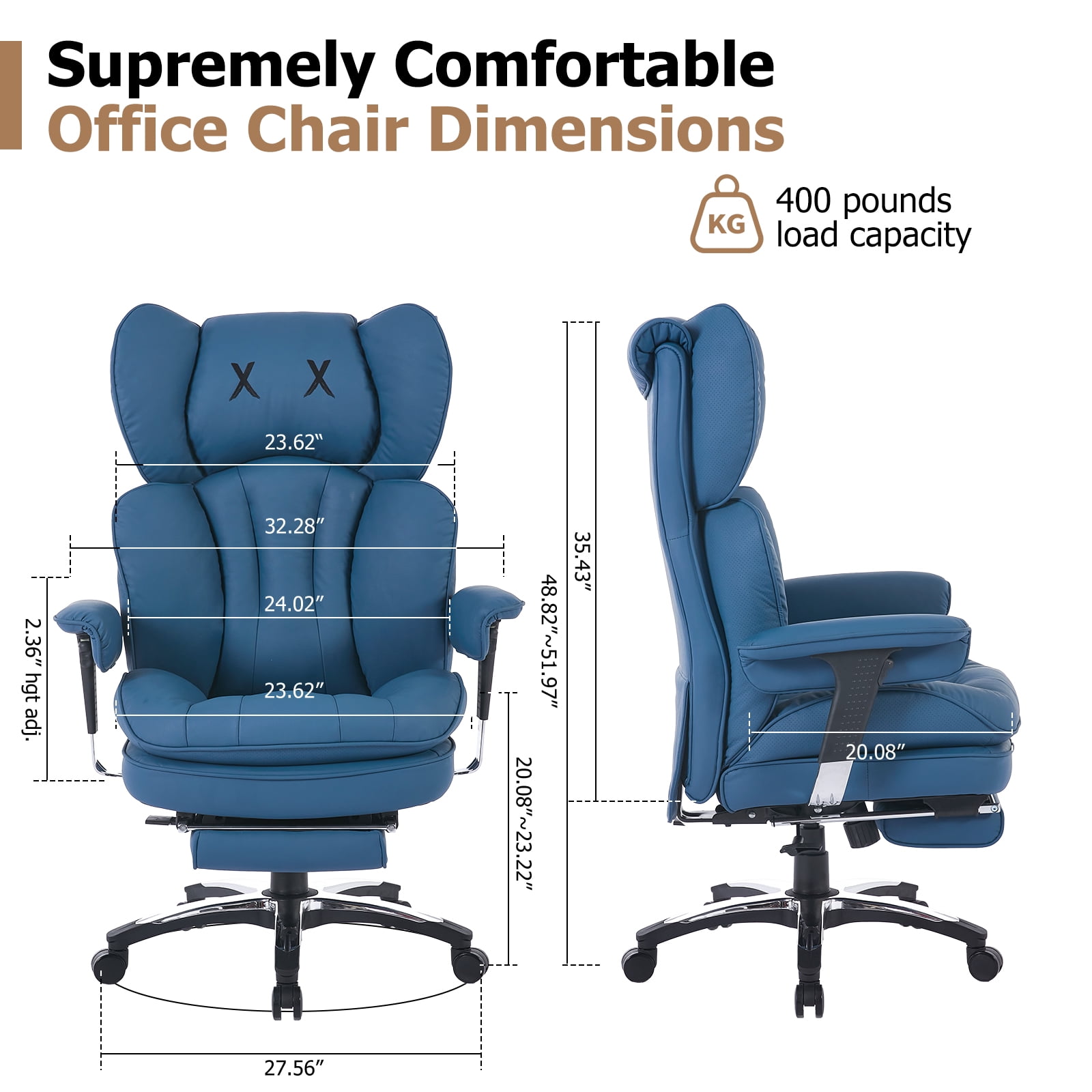 ATMILD 400lbs Big and Tall Ergonomic Office Chair Comfortable PU Leather Executive Desk Chair with Footrest and Lumbar Support (Blue)