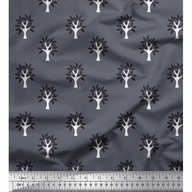 Soimoi Rayon Fabric Floral & Flying Swan Block Fabric Prints by Yard 42 Inch Wide