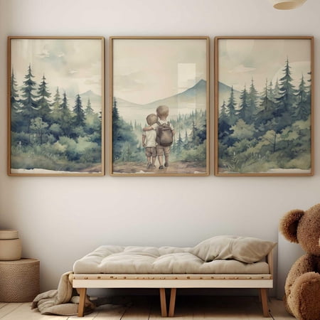 Brother Brother Bedroom Art Two Boys Blonde Brothers Little Boys Forest Nursery Brother Room Boy Art Modern Wall Decor Prints Set 3