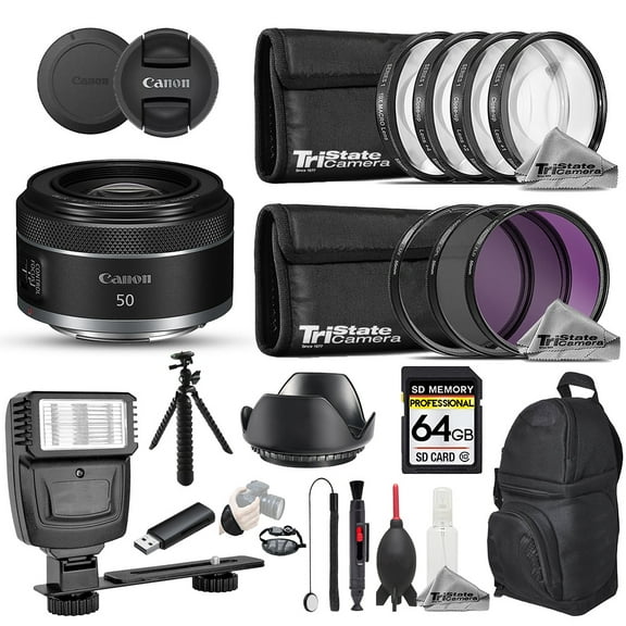 Canon RF 50mm f/1.8 STM Lens - 19pc 64GB Pro Bundle (International Version)