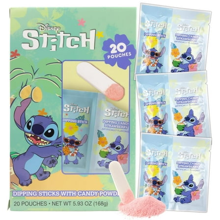 Disney Stitch Dipping Sticks and Powder Candy, Birthday Party Treats, 20 Count, 5.93 Ounce Box