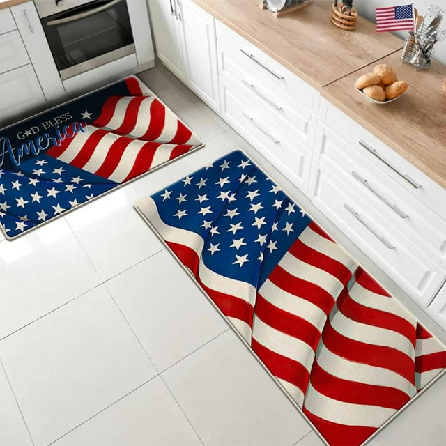Vaidha Patriotic Decor Kitchen Rug America Star Kitchen Mat Memorial Day Summer Floor Mat Home Decor