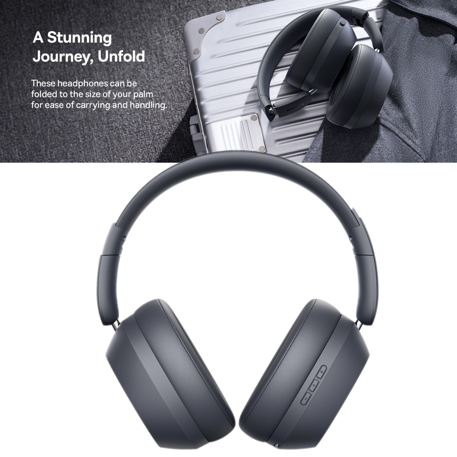 Baseus Bass 35 Max Over-Ear Wireless Headphones with Bluetooth 5.3, 50H Playtime, Deep Bass, Foldable & ENC Mic for Clear Calls, Gray