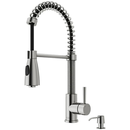 VIGO Brant Single Handle Pull-Down Sprayer Kitchen Faucet Set with Soap Dispenser in Stainless Steel