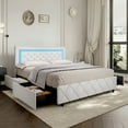 thumbnail image 3 of 4 EVER WINNER Full Size LED Bed Frame with 4 Drawers, White Full Bed Frame with LED Light Headboard, Modern Upholstered Bed with Diamond Headboard and Footboard, White, 3 of 7