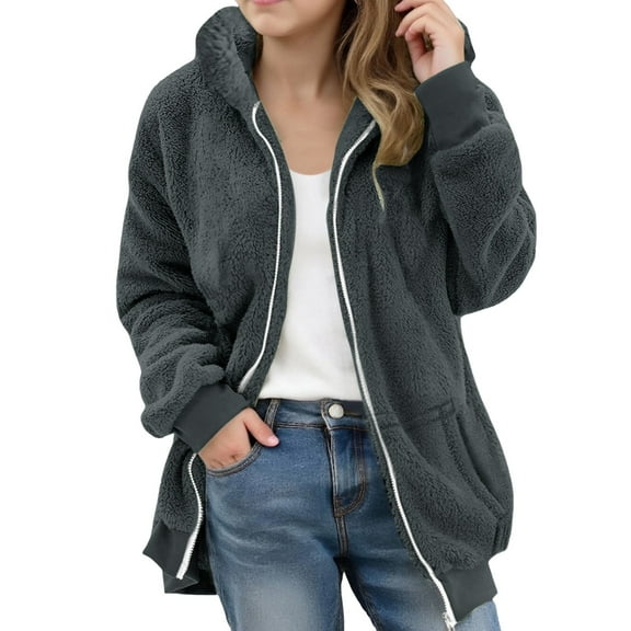 𝐏olar Fleece Jacket for Boys Girls Fall Winter Warm She𝐫pa 𝐋ining Outerwear Lightweight Hood𝐢e Teens Coats 5 14 Years