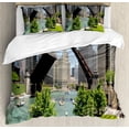 thumbnail image 1 of United States Duvet Cover Set King Size, Downtown Chicago Illinois Finance Business Center Lake Michigan Avenue Bridge, Decorative 3 Piece Bedding Set with 2 Pillow Shams, Multicolor, by Ambesonne, 1 of 3