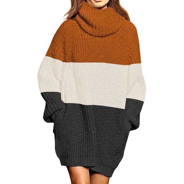 LAICAIW Robe Chandail Longue Ample à Col Roulé Oversize pour Femmes