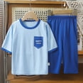 thumbnail image 2 of CYRBOKO Boys Outfit Sets, Elastic Waist 3/4 Sleeve Comfy Cotton Air-conditioned Suit Blue Size 7-8 T, 2 of 3