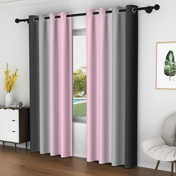 Lfeey Room Darkening Blackout Curtains, Black Pink Ombre Color Light Blocking Grommet Curtains, 42x63 Inch, 2 Panels