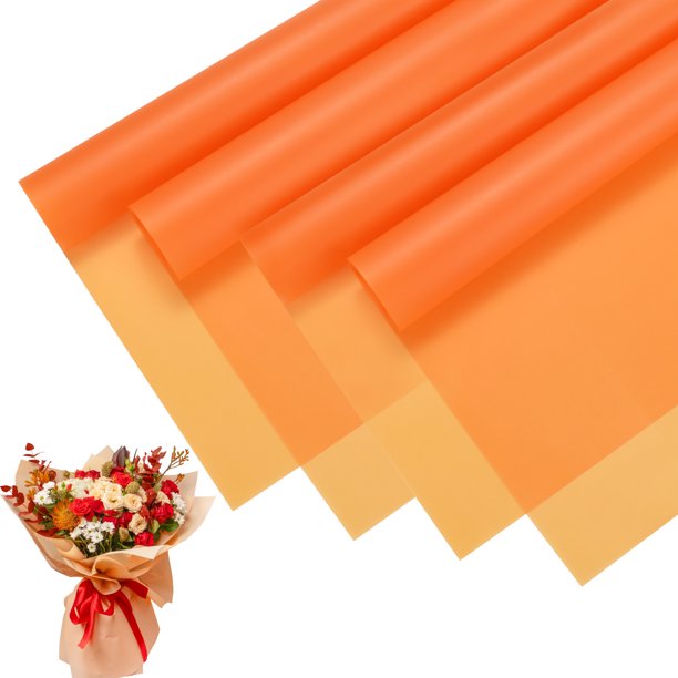 Papel de regalo para ramo de flores de 20 piezas, 23 pulgadas, naranja