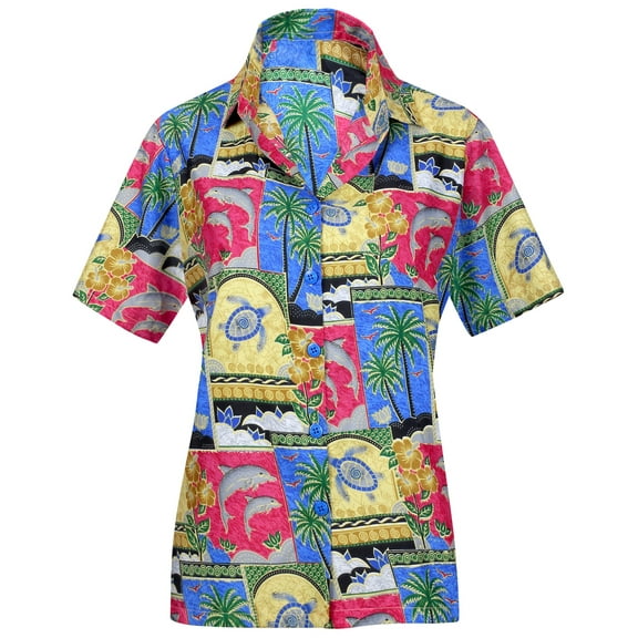 HAPPY BAY Women Hawaiian Boyfriends Shirt Ladies Beach Blouses Tops S Black_X14