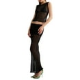 thumbnail image 4 of GXFC Women´s Sexy Outfit Solid Sheer Tank Tops + High Waist Bodycon Maxi Skirt See Through Set Erotic Nightwear for Women, 4 of 9