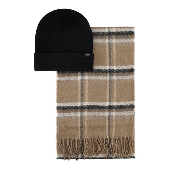 Men's Dockers® Flat Knit Beanie & Box Grid Scarf Cold Weather Set Color: Black Khaki Size: N/A