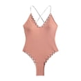 thumbnail image 6 of Womens Criss Cross One Piece Swimsuit with V-Neck, Contrast Binding, Ribbed Fabric, High Cut Leg, 6 of 6