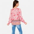 thumbnail image 5 of Women's Floral Boho Peasant Blouse with Long Sleeves and Tassel Tie - Large, Pink, 5 of 7