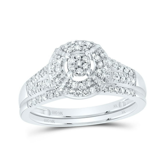 10kt White Gold 1/3 Cttw Natural Diamond Fashion Round Wedding Engagement Anniversary Bridal Set, Women Size: 5-9