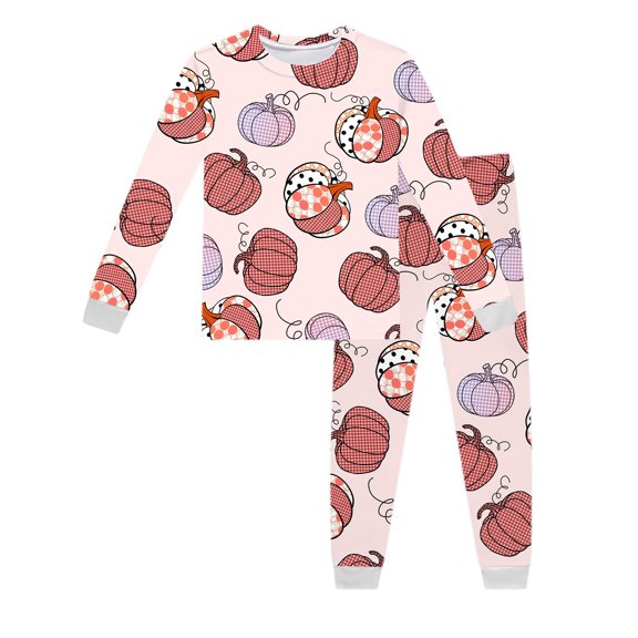 CAIVO Girls Pajama Sets O-Neck Long Sleeve T-Shirts Pants Halloween Pumpkin Print 2 Piece Sleepwear Children Cozy Homewear For Everyday And Relaxation Pjs