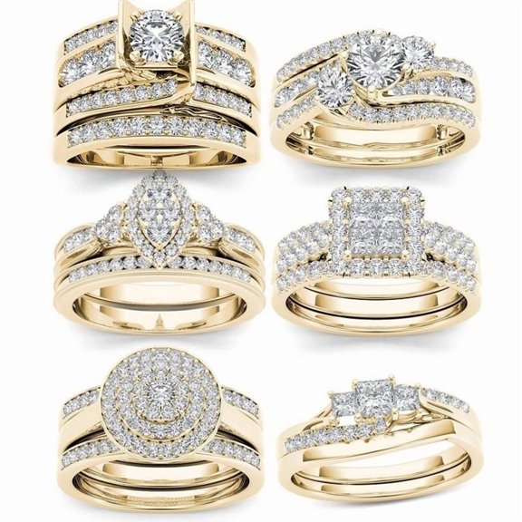 Exquisite Women's Gold Plated White Gem Ring Anniversary Jewelry Ring