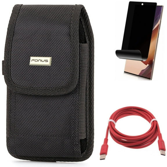 Red 6ft Long Cable & Privacy Screen Protector & Case Belt Clip for Samsung Galaxy Note 20 Ultra (6.9") - Combo with USB-C to Type-C PD Fast Charger & TPU Film Anti-Peep & Rugged Holster