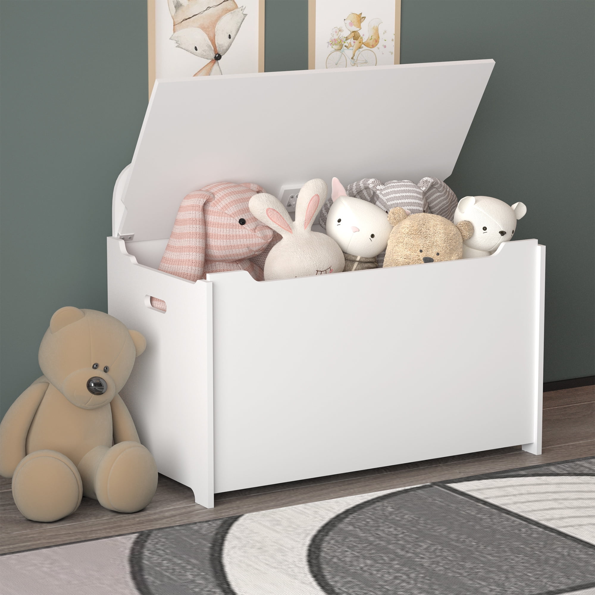Wooden Toy Box and Storage Chest with Seating Bench, SYNGAR Kids Ottoman  Storage Box with Large Storage Space & Safety Hinged Lid, Functional Toy  Chest for Playroom, Bedroom, Living Room, White, D6964 