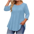 thumbnail image 2 of Aueoeo Women's Plus Size Solid Color Loose 3/4 Sleeve Round Neck T-Shirts Casual Top for Springtime and Summer (Xl–5Xl),Light Blue,XXXL, 2 of 6