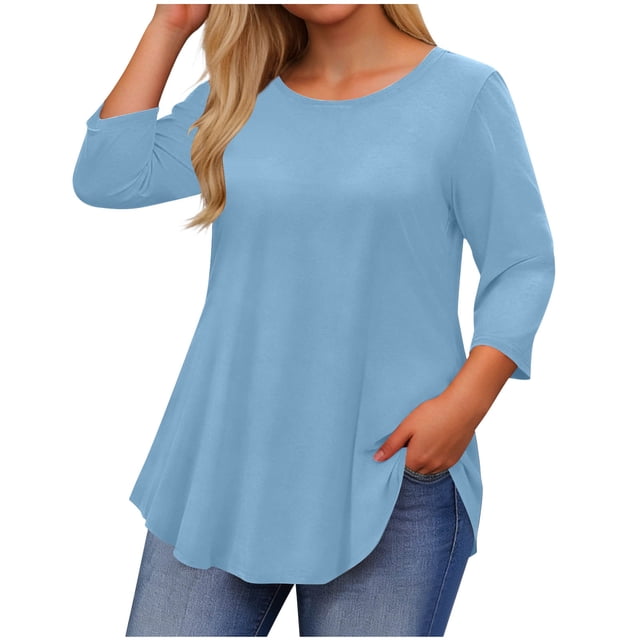 Débardeurs Amples Grande Taille pour Femmes Imprimés Manches 3/4 Col Rond Blouse Décontractée Été, Tuniques à Manches Longues Grande Taille pour Femmes