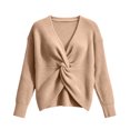 thumbnail image 4 of Womens Twist Front V‑Neck Off‑Shoulder Cropped Pullover Sweater Long Sleeve Casual Fall Tops, 4 of 4
