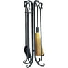 UniFlame 5 Piece Black Wrought Iron Heavyweight Rustic Fireset with Crook Handles