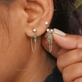 thumbnail image 3 of Baguette Emerald Handmade Earring, Delicate Wrap Chain Drop Wedding Earring, 925 Starling Silver Diamond Dainty Drop Stud Earring, Gift For Woman. (Price For Single Earring), 3 of 5